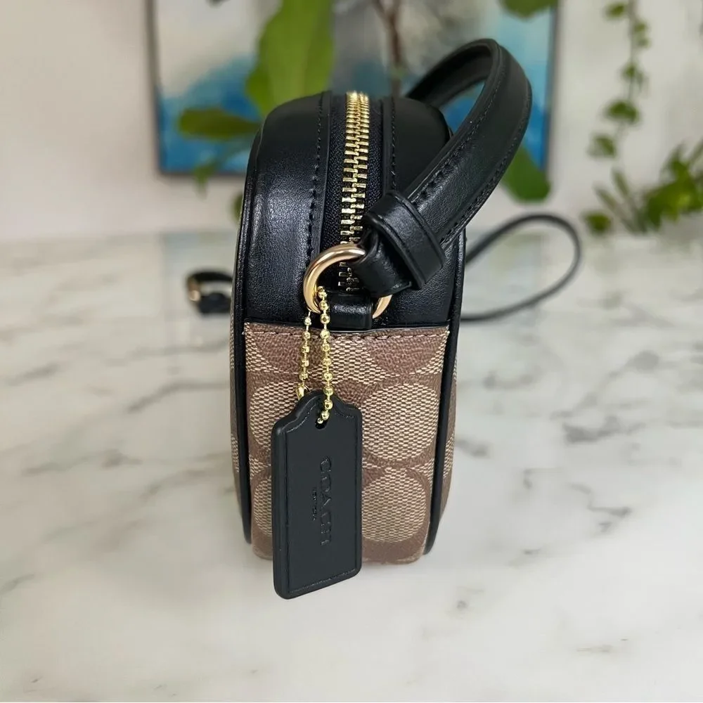 NWT Coach Mini Jamie Camera Bag In Signature Canvas C9926 Khaki Black Gold